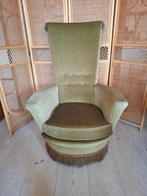 Vintage velvet fauteuil, oud groen, Huis en Inrichting, Fauteuils, Ophalen