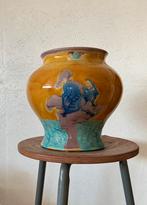 Vaas keramiek - geel blauw, Ophalen, Geel, Aardewerk of Porselein, Zo goed als nieuw