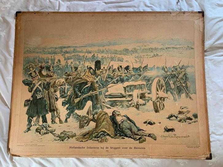 Schoolplaat Veldslag - 120x82cm, Antiek en Kunst, Antiek | Schoolplaten, Geschiedenis, Ophalen
