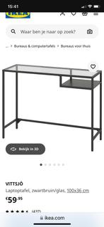 Zwarte make up tafel met glazen blad, Huis en Inrichting, Tafels | Kaptafels, Ophalen, Gebruikt, Metaal of Aluminium, 50 tot 100 cm