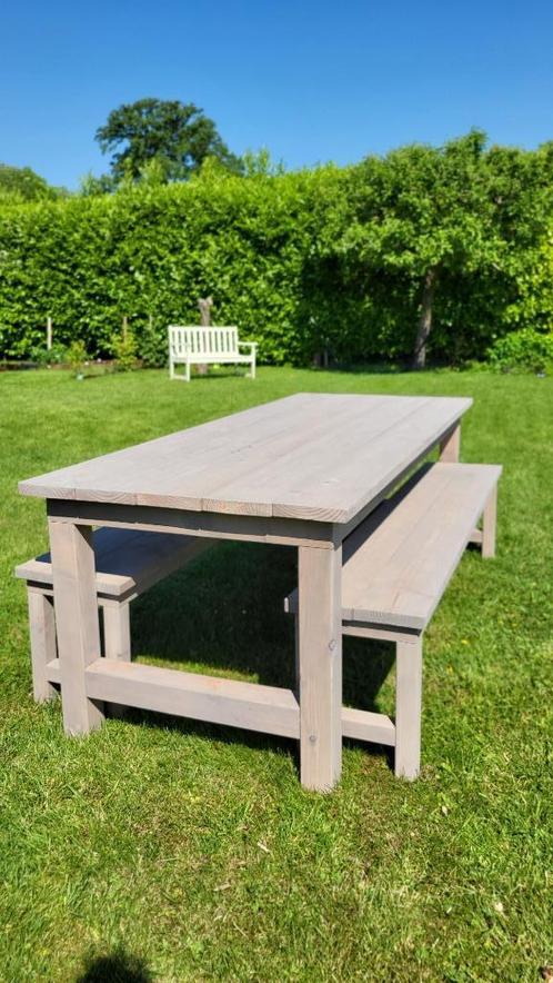 Douglas houten tuintafel + twee banken (op bestelling), Tuin en Terras, Tuintafels, Nieuw, Rechthoekig, Hout, Ophalen
