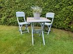 Brocante, hardhouten vintage bistroset lichtblauw, Ophalen, Gebruikt, Hout, Inklapbaar