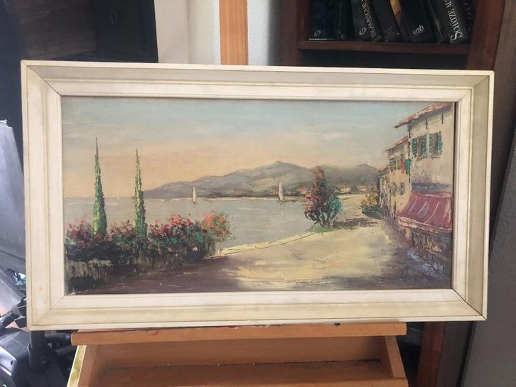 Schilderij mediterraan landschap, Antiek en Kunst, Kunst | Schilderijen | Klassiek, Ophalen of Verzenden
