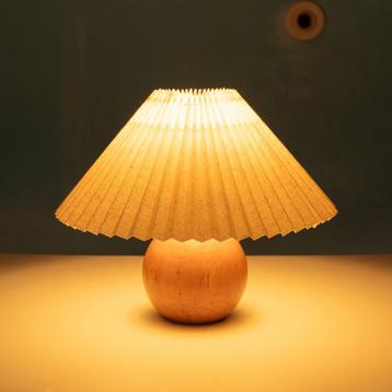 Japandi houten tafellamp plissé l minimalist table lamp 70s beschikbaar voor biedingen