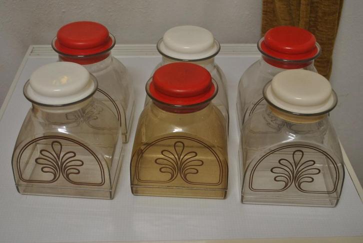 Voorraadbussen, 6 stuks, Buchsteiner, vintage, Verzamelen, Retro, Huis en Inrichting, Ophalen of Verzenden