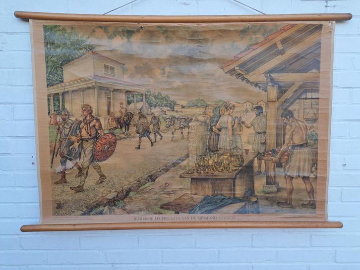 Schoolplaat Romeinse Legerplaats Rijnmond, Antiek en Kunst, Antiek | Schoolplaten, Geschiedenis, Ophalen of Verzenden