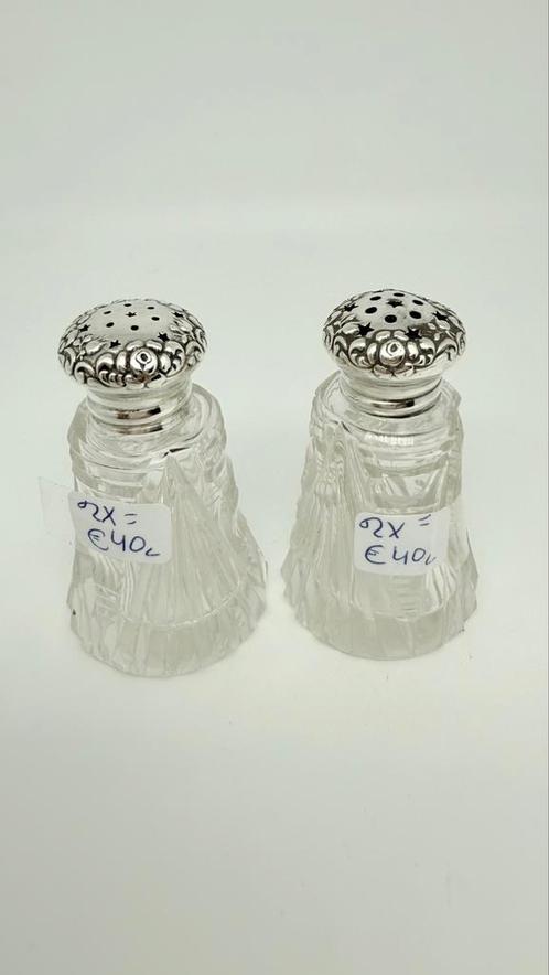 Leuk klein antiek setje peper en zoutstrooier uit Amerika., Antiek en Kunst, Antiek | Goud en Zilver, Zilver, Ophalen of Verzenden