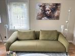 Groene Leolux 3,5 zits bank stof in combinatie met leer, Strak, 100 tot 125 cm, Driepersoons, Rechte bank