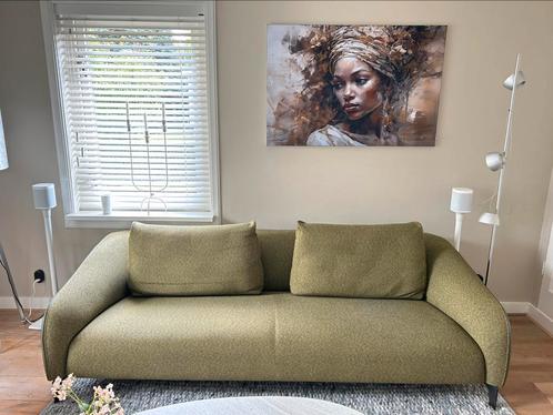 Groene Leolux 3,5 zits bank stof in combinatie met leer, Huis en Inrichting, Banken | Bankstellen, Rechte bank, Driepersoons, 200 tot 250 cm