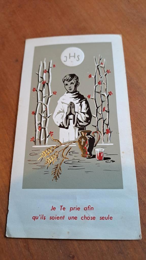 Oude religieuze prent - Eerste Communie, Antiek en Kunst, Antiek | Religie, Ophalen of Verzenden