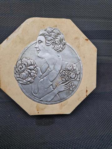 Antiek art deco karton doosje moeder kind zilver 1920 1930 beschikbaar voor biedingen