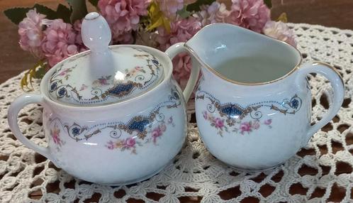 Brocant oud roomstel, roze roosjes, Koeningszelt Silesia, Antiek en Kunst, Curiosa en Brocante, Ophalen of Verzenden