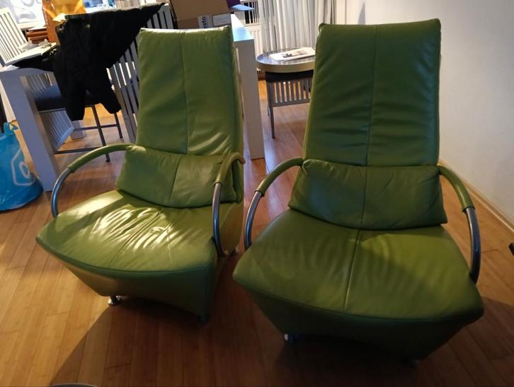 Groene leren stoelen set, Huis en Inrichting, Fauteuils, Ophalen of Verzenden
