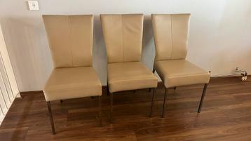 Set van 6 leren eetkamer stoelen, RVS poot. beschikbaar voor biedingen