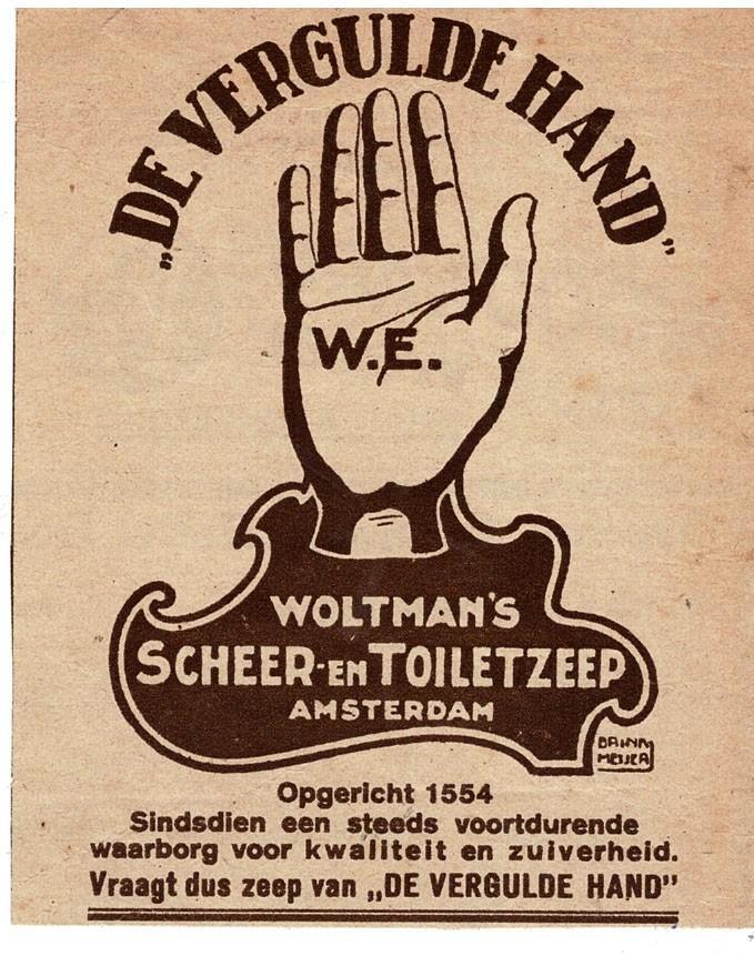 DE VERGULDE HAND WOLTMAN'S SCHEERZEEP AMSTERDAM 1924, Verzamelen, Merken en Reclamevoorwerpen, Zo goed als nieuw, Overige typen
