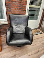 Retro draai fauteuil zwart leer, Huis en Inrichting, Fauteuils, Ophalen of Verzenden, Gebruikt, 50 tot 75 cm