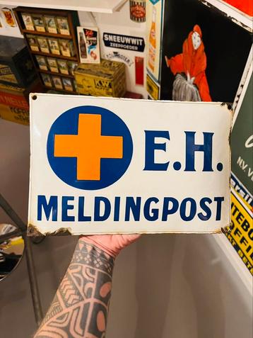 Emaille reclamebord E.H. Meldingpost bolle variant beschikbaar voor biedingen