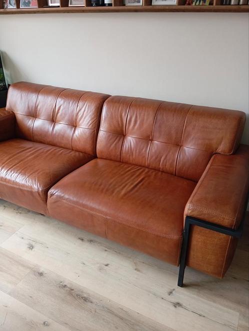 Bank met hocker als set, Huis en Inrichting, Banken | Bankstellen, Gebruikt, 200 tot 250 cm, 75 tot 100 cm, Leer, Ophalen