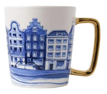 Nieuw, Heinen Delfts Blauw, Mok Huisjes goud beschikbaar voor biedingen