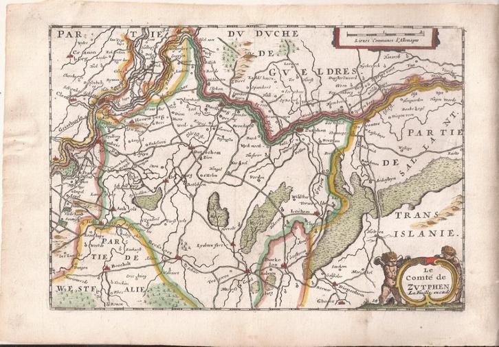 Le Comté de Zutphen. Handgekl. Kopergr. Daniel de la Feuille, Antiek en Kunst, Kunst | Etsen en Gravures, Ophalen of Verzenden