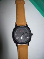 Horloge Licht Bruine Band Zwarte Klok Mooi Groot model, Verzenden, Nieuw