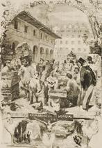 De vogelmarkt Parijs - Antieke illustratie 19e eeuw, Verzenden, Voor 1940, Zo goed als nieuw, Overige onderwerpen
