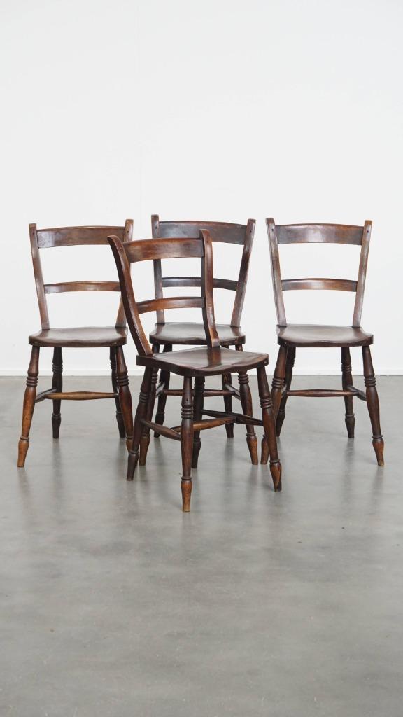 Set van 4 antieke Engelse Oxford eetkamer/ keuken stoelen, Antiek en Kunst, Antiek | Meubels | Stoelen en Banken, Ophalen