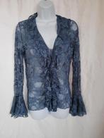 Prachtige blauwe kanten blouse met roesjes mt S/M merk Occo, Blauw, ., Ophalen of Verzenden, Zo goed als nieuw