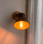 Industriële wandlampen - Groen met houten voet (2 stuks), Ophalen, Gebruikt, Hout