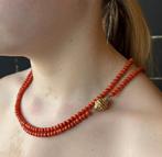 Bloedkoraal fraaie vintage ketting 14k gouden slot antiek, Verzenden, Goud, Ketting, Met edelsteen