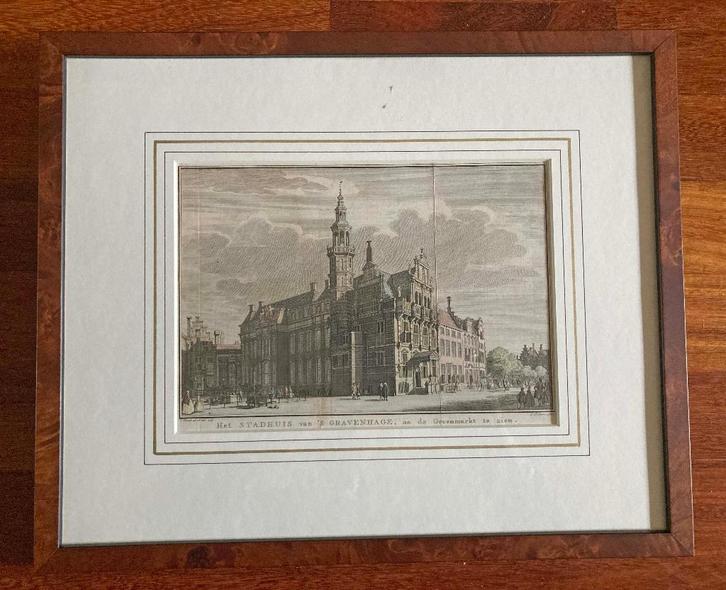 Kopergravure (Jacob Folkema) van Stadhuis van ’s Gravenhage, Antiek en Kunst, Kunst | Etsen en Gravures, Ophalen