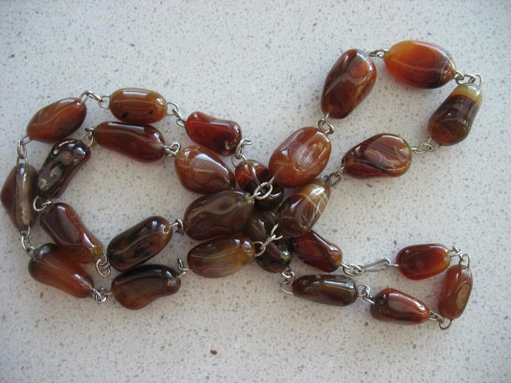Ketting Stenen Carneool Zilverklr. Schakels  Klein Slotje, Sieraden, Tassen en Uiterlijk, Antieke sieraden, Ophalen of Verzenden