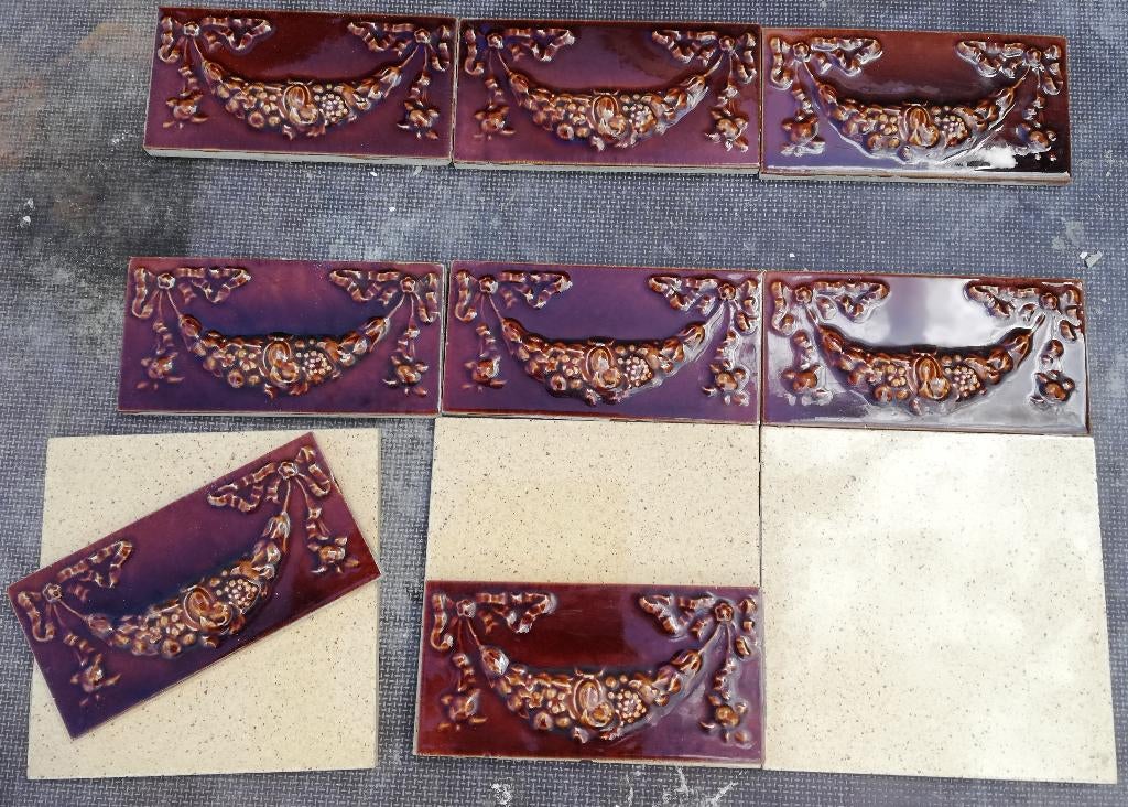 70 stuks Antieke randtegels roodbruin, 15x7,5 cm, guirlande, Ophalen