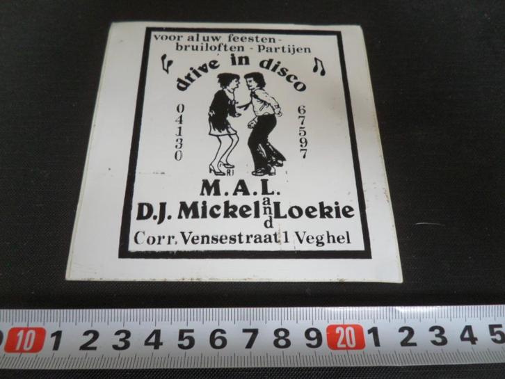 sticker Veghel drive in disco M.A.L. D.J. Mickel and Loekie, Verzamelen, Stickers, Zo goed als nieuw, Bedrijf of Vereniging, Ophalen
