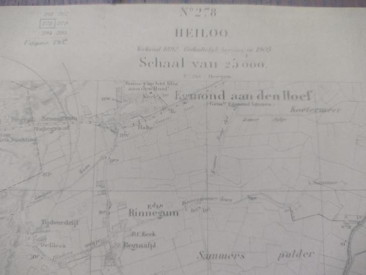 278 / Heiloo Bakkum Zevenhuizen Rinnegum Plattegrond 1907, Antiek en Kunst, Kunst | Litho's en Zeefdrukken, Ophalen of Verzenden
