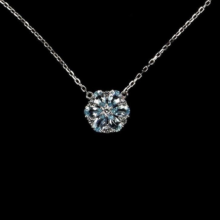 Zilveren hals ketting met sky blue topaas en witte topaas, Sieraden, Tassen en Uiterlijk, Kettingen, Nieuw, Zilver, Zilver, Met edelsteen