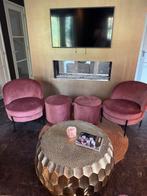 Luxe Roze Fauteuil & Poef Set, Rond, Ophalen of Verzenden, Zo goed als nieuw, Stof