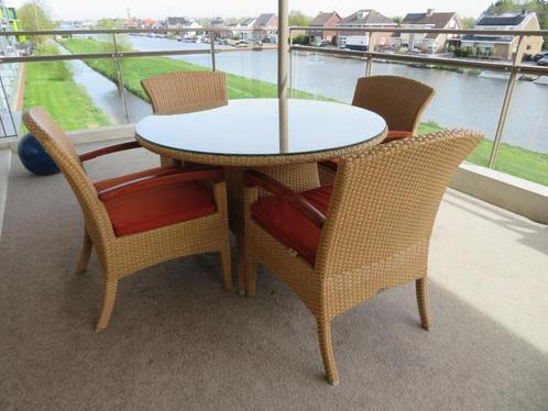 exclusieve tuinset, Tuin en Terras, Tuinsets en Loungesets, Zo goed als nieuw, Tuinset, Rotan, 4 zitplaatsen, Eettafel, Stoel