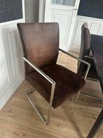 Cognac suède eetkamerstoelen met zilveren poten - 4 stuks, Huis en Inrichting, Ophalen, Gebruikt, Bruin, Vier
