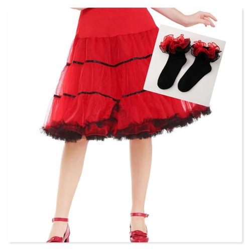 Mooie Luxe PETTICOAT in ROOD-ZWART met bijp. Ruffle SOKJES., Kleding | Dames, Gelegenheidskleding, Nieuw, Overige typen, Ophalen of Verzenden