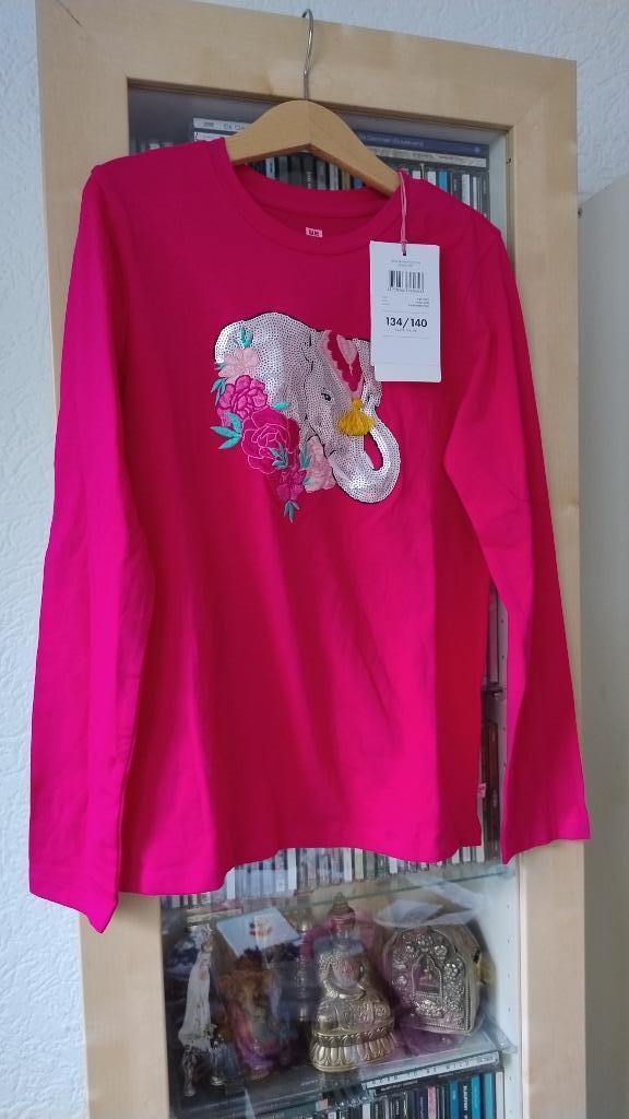 Nieuwe Donkerroze shirt lange mouw maat 134-140 olifant, Kinderen en Baby's, Kinderkleding | Maat 140, Nieuw, Meisje, Shirt of Longsleeve