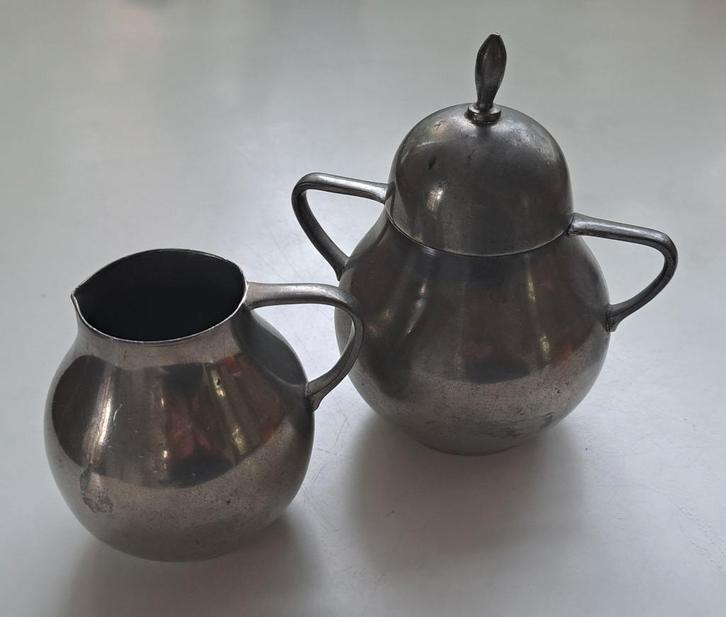 Antieke Tinnen Suikerpot & Melkkan Set, Antiek en Kunst, Antiek | Tin, Ophalen of Verzenden