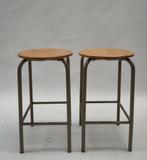 2x schoolkruk hout metaal industriële houten krukje kruk, Ophalen, Gebruikt, Met voetsteun, .