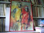 Mooi ingelijste poster aquarel van 2 ara's Jan Kooistra, Ophalen, Rechthoekig Staand, Met lijst, Zo goed als nieuw