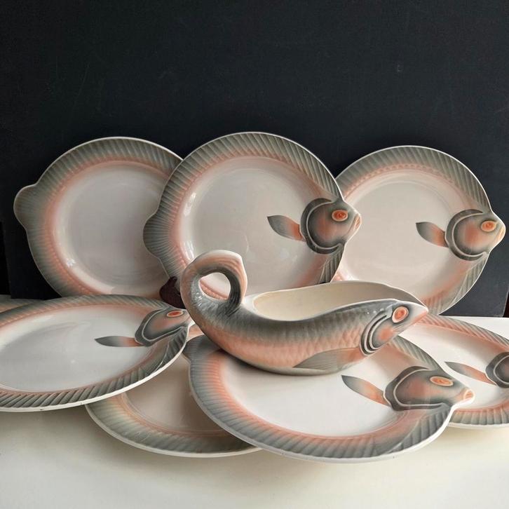 Digoin Frankrijk vis servies, per stuk vanaf, Huis en Inrichting, Keuken | Servies, Bord(en), Overige stijlen, Porselein, Ophalen of Verzenden