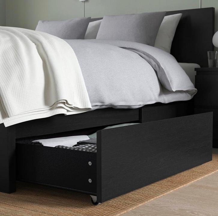 Ikea Malm bedlade - 3 stuks, Huis en Inrichting, Slaapkamer | Bedden, Gebruikt, Tweepersoons, 90 cm, 200 cm, Hout, Zwart, Ophalen