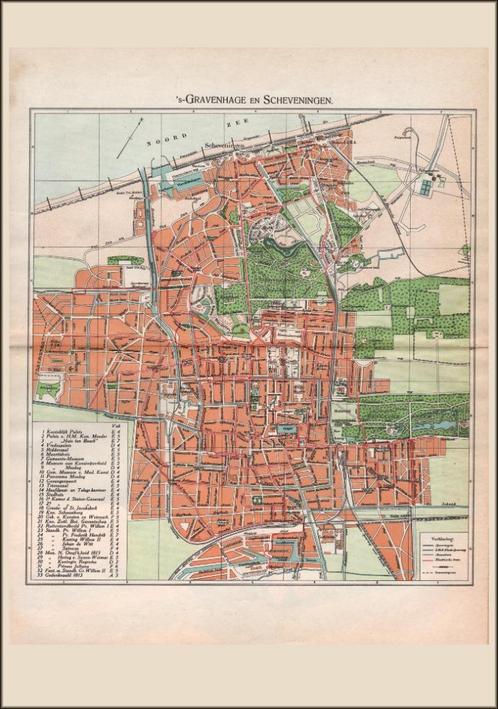 Grote landkaart plattegrond van Den Haag uit ~ 1914, Boeken, Atlassen en Landkaarten, Zo goed als nieuw, Landkaart, Wereld, 1800 tot 2000