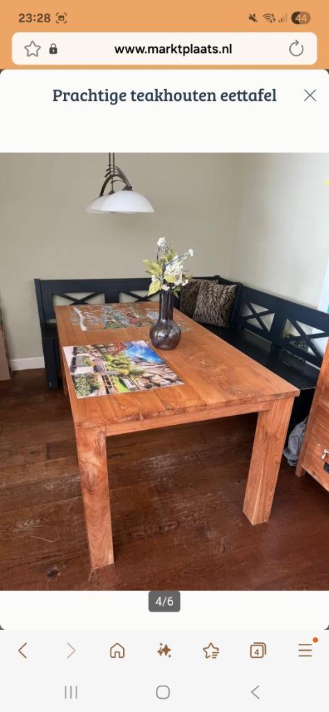 Teakhouten eettafel, Huis en Inrichting, Tafels | Eettafels, Gebruikt, 50 tot 100 cm, 200 cm of meer, Vijf personen of meer, Rechthoekig