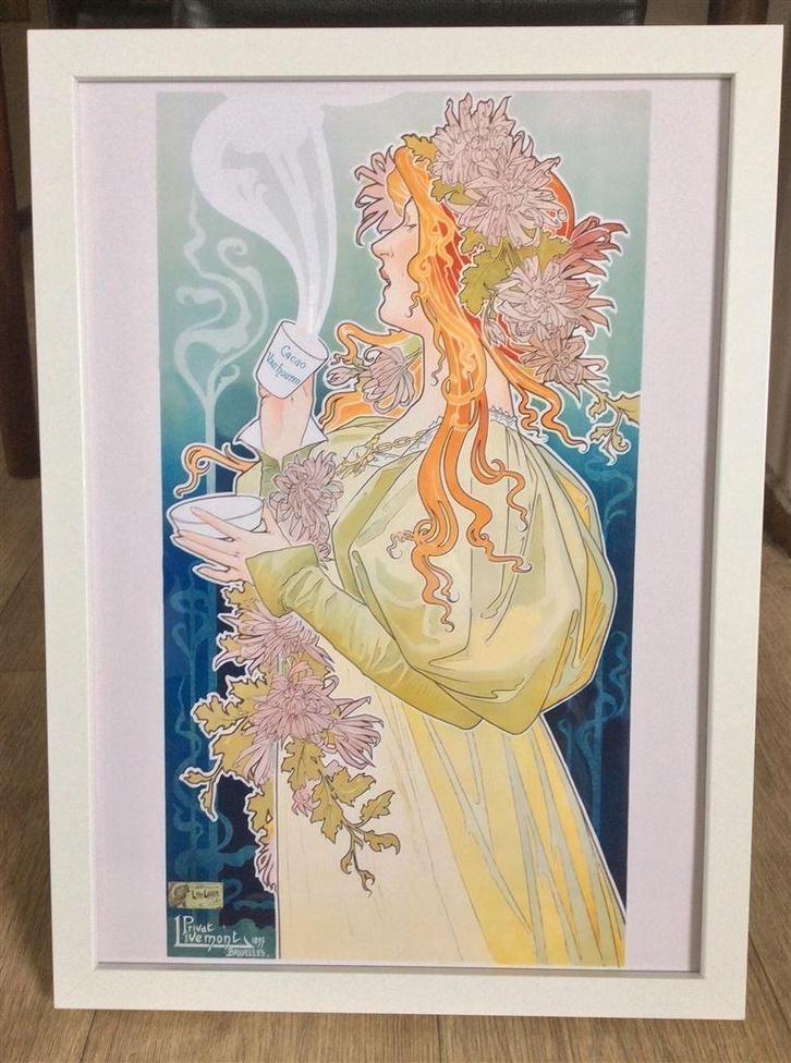 PRIVAT LIVEMONT CACAO VAN HOUTEN Poster in Lijst, Antiek en Kunst, Kunst | Tekeningen en Foto's, Verzenden