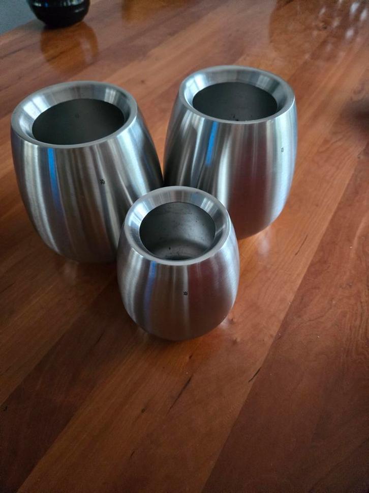 Set van 3 RVS Vazen van het merk WMF, Huis en Inrichting, Woonaccessoires | Vazen, Zo goed als nieuw, Overige kleuren, Minder dan 50 cm